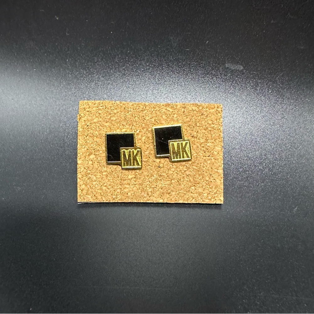Michael Kors Signature Gold and Black Toned Square Pierced Earrings VTG - Picture 6 of 8